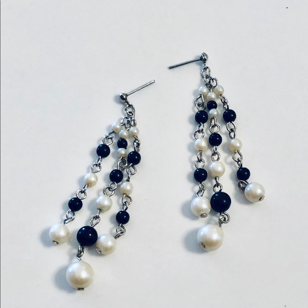 Black & Ivory Pearl Fringe Earrings